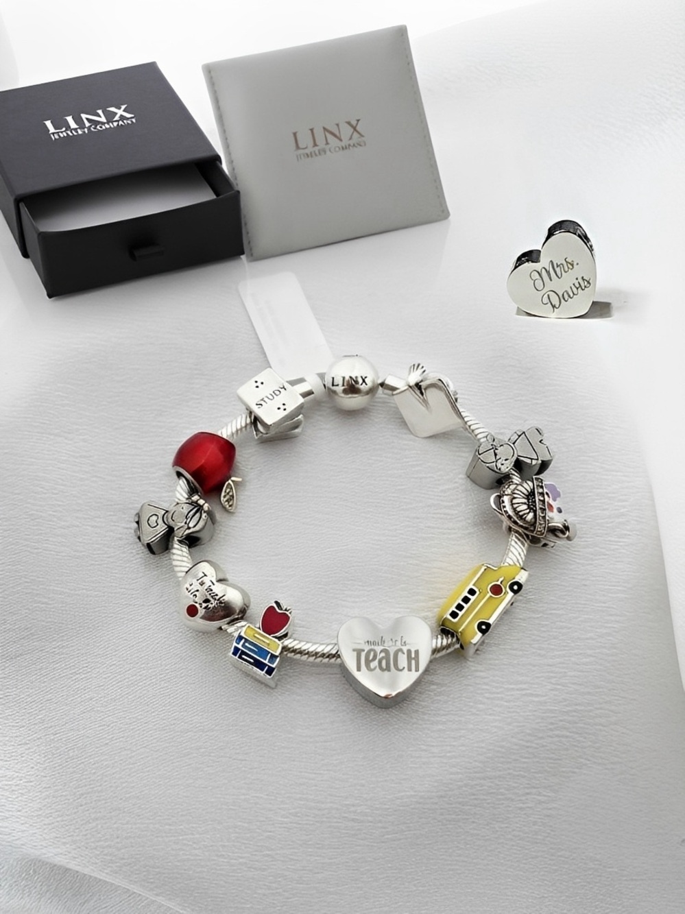 Linx Snake Chain Bracelet with Personalized Teacher Themed Charms